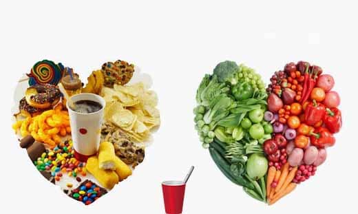 food organized in heart shape